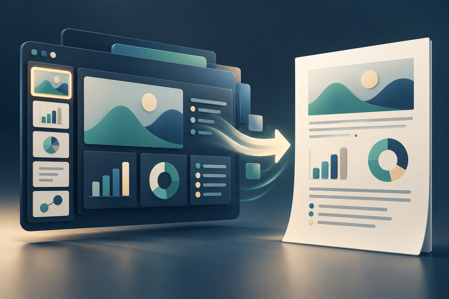 An interactive presentation dashboard becomes a clean static document page